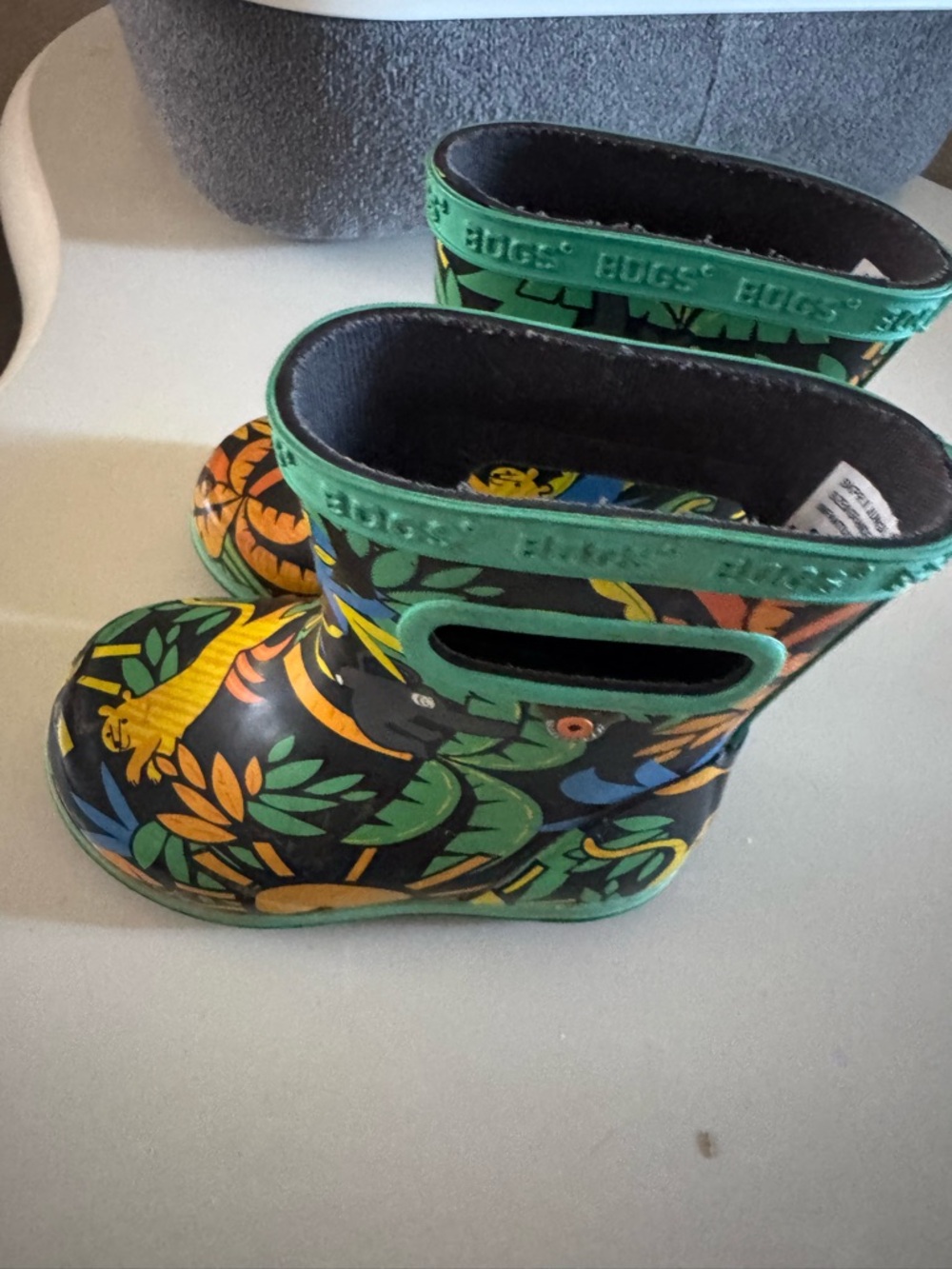 Bogs Kids Jungle Print Rain Boots in Black with Green Trim